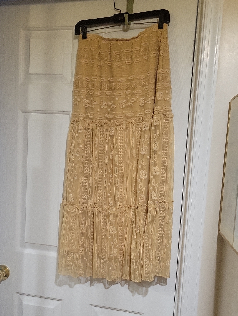Anne Klein Beige Lace Tiered Maxi Skirt
